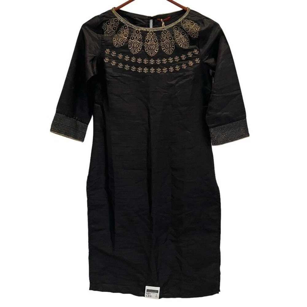 Threads Clasilks Womens XS Kurti Kurta Black Gold